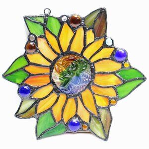 Stained Glass Window Hangings Suncatchers Sunflower 6 1/2" x 6"